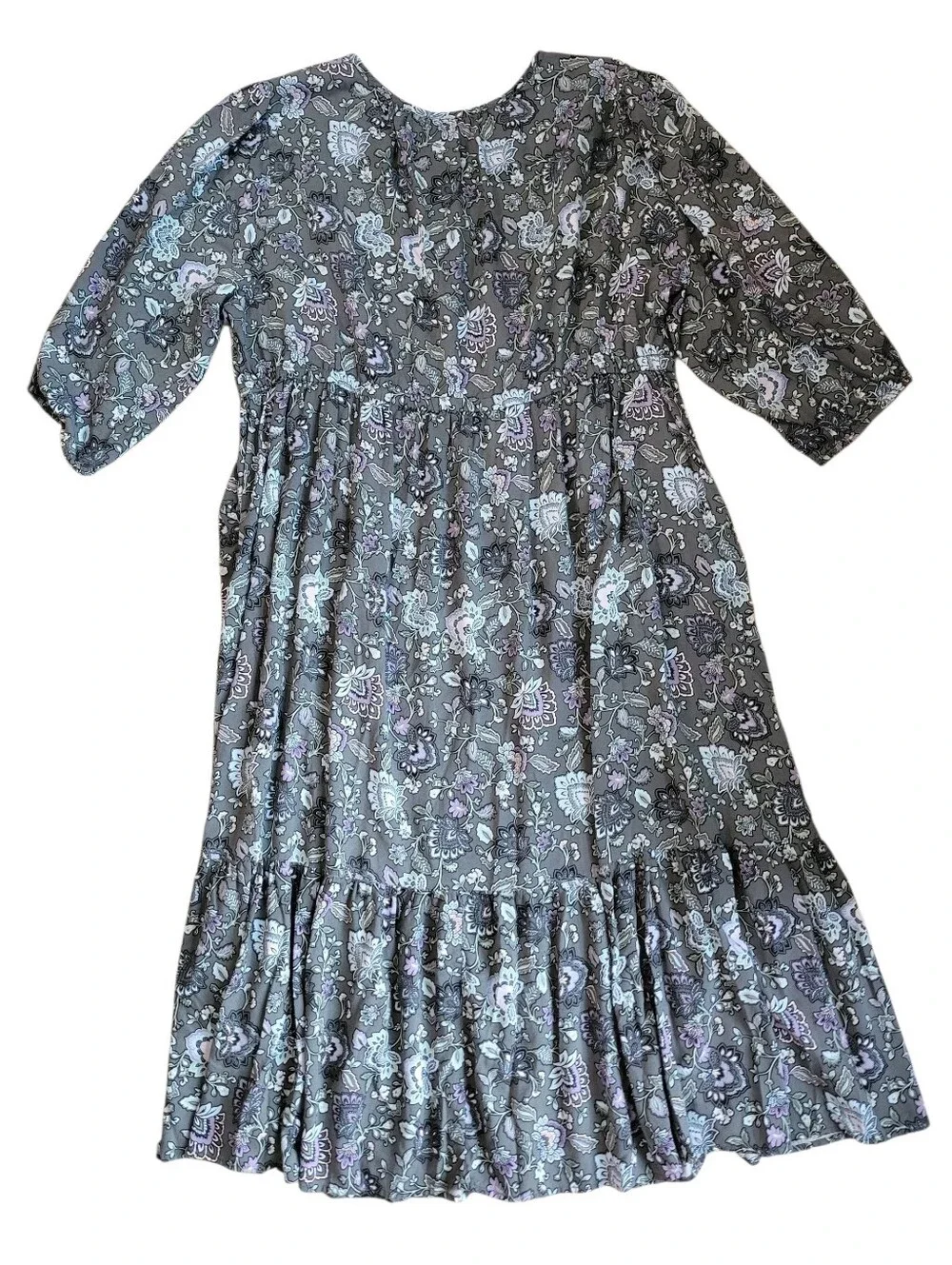 Torrid Gray Tea Length Challis Front Tiered A-line Dress Plus Size 2 2x - Picture 10 of 10
